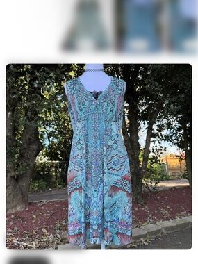 Apt. 9 Aqua Multicolor Paisley Sleeveless V-Neck Mini Dress